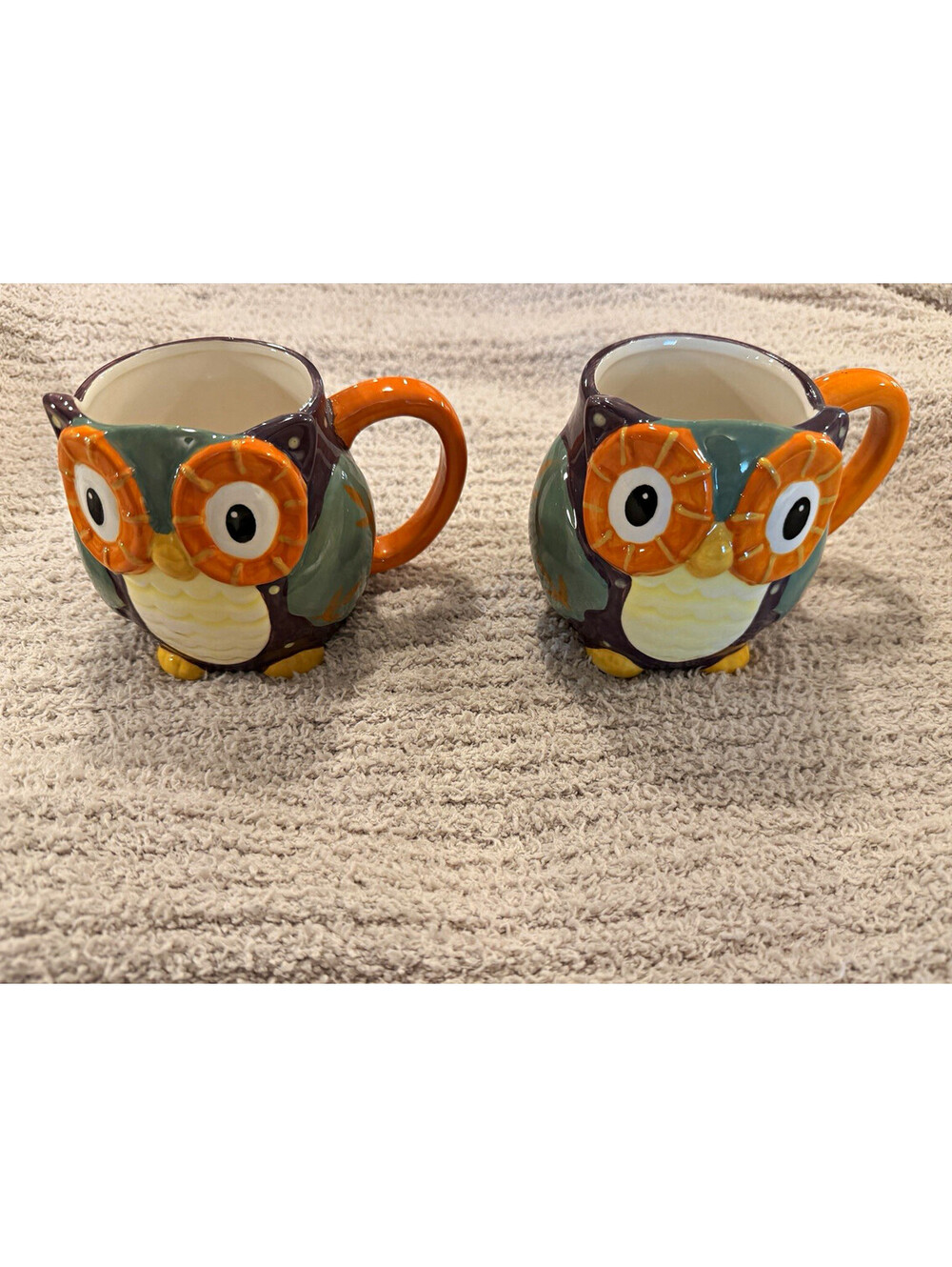 Set of 2 Owl Figural Ceramic Coffee Mugs, Multicolor, 8 fl oz, Decorated